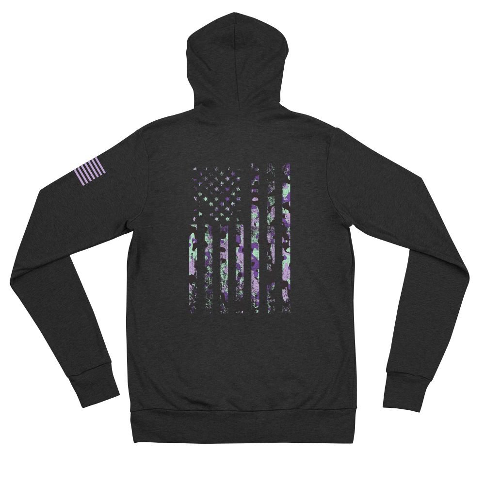 American Flag Purple/Green Camo Lightweight Zip Hoodie