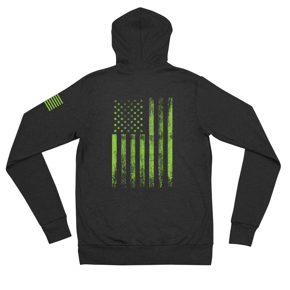 American Flag Grunge Green lightweight zip hoodie